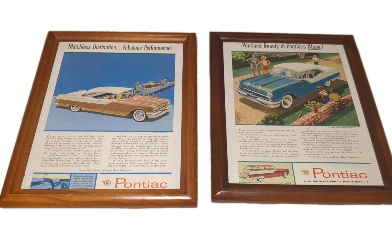 2 - 1955 Pontiac-Vintage Original Print Ads/ Wall Art Framed Excellent Condition