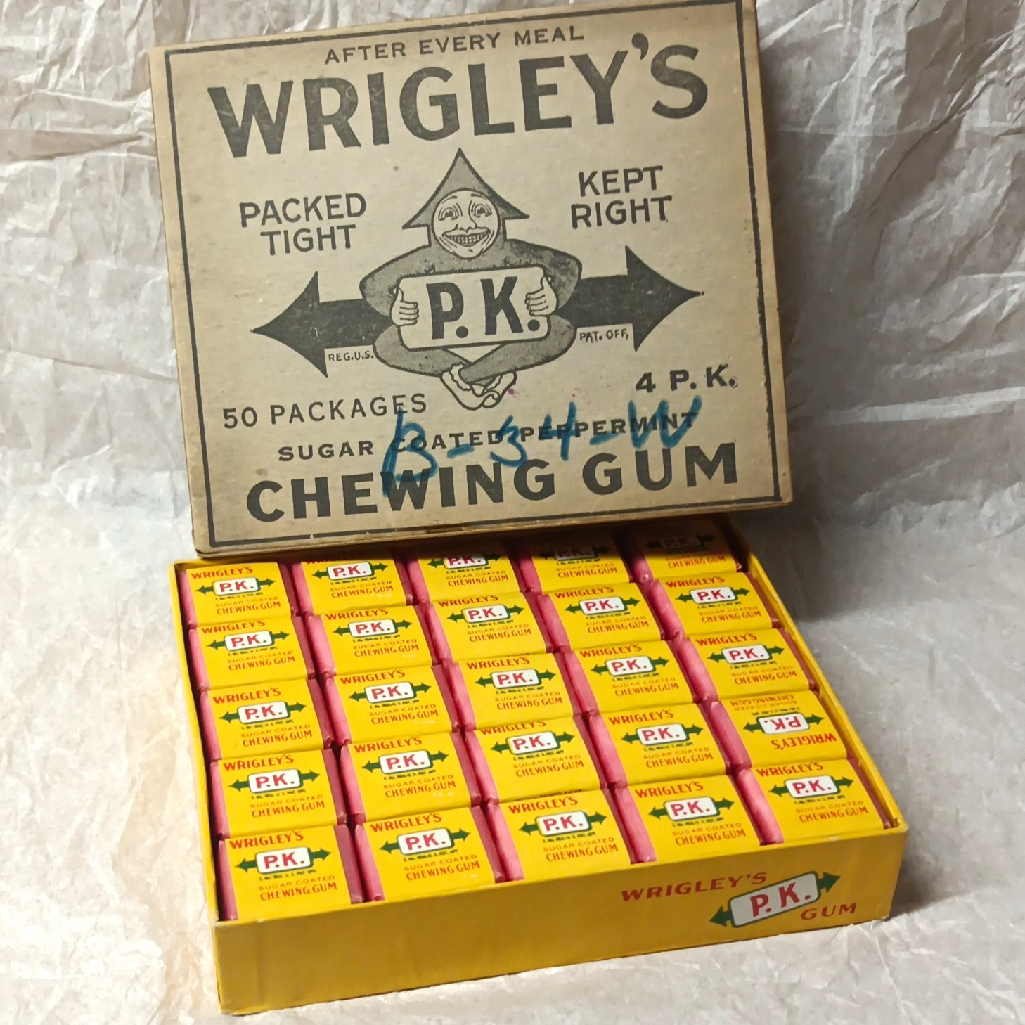 Wrigley’s P.K. Peppermint Chewing Gum Display Box Advertising Sign 1935 Original