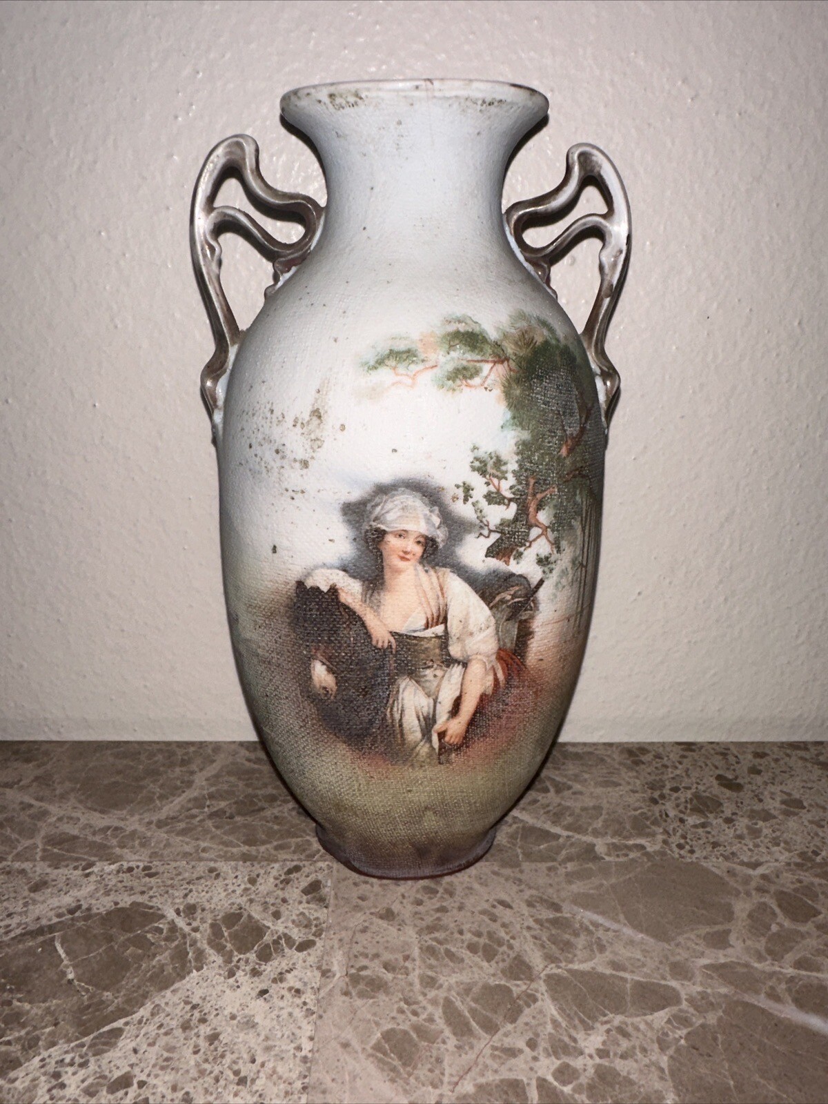 Royal Bayreuth Bavaria Antique Porcelain Vase Woman and Horse.