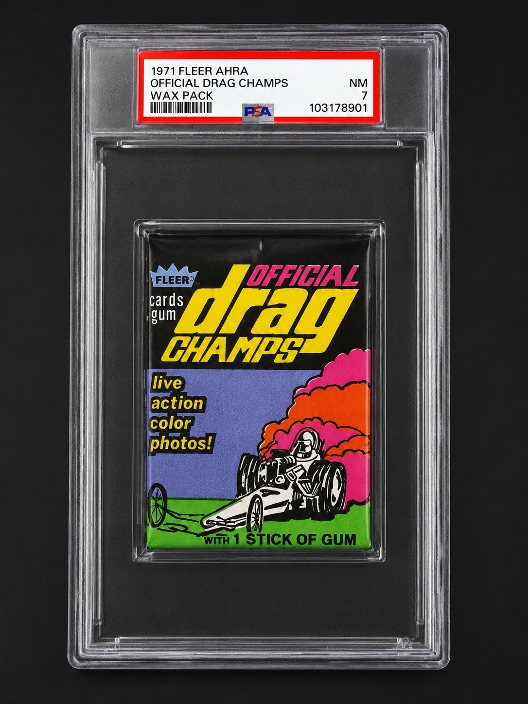 1971 Fleer AHRA OFFICIAL DRAG CHAMPS Wax Pack - PSA 7 RARE