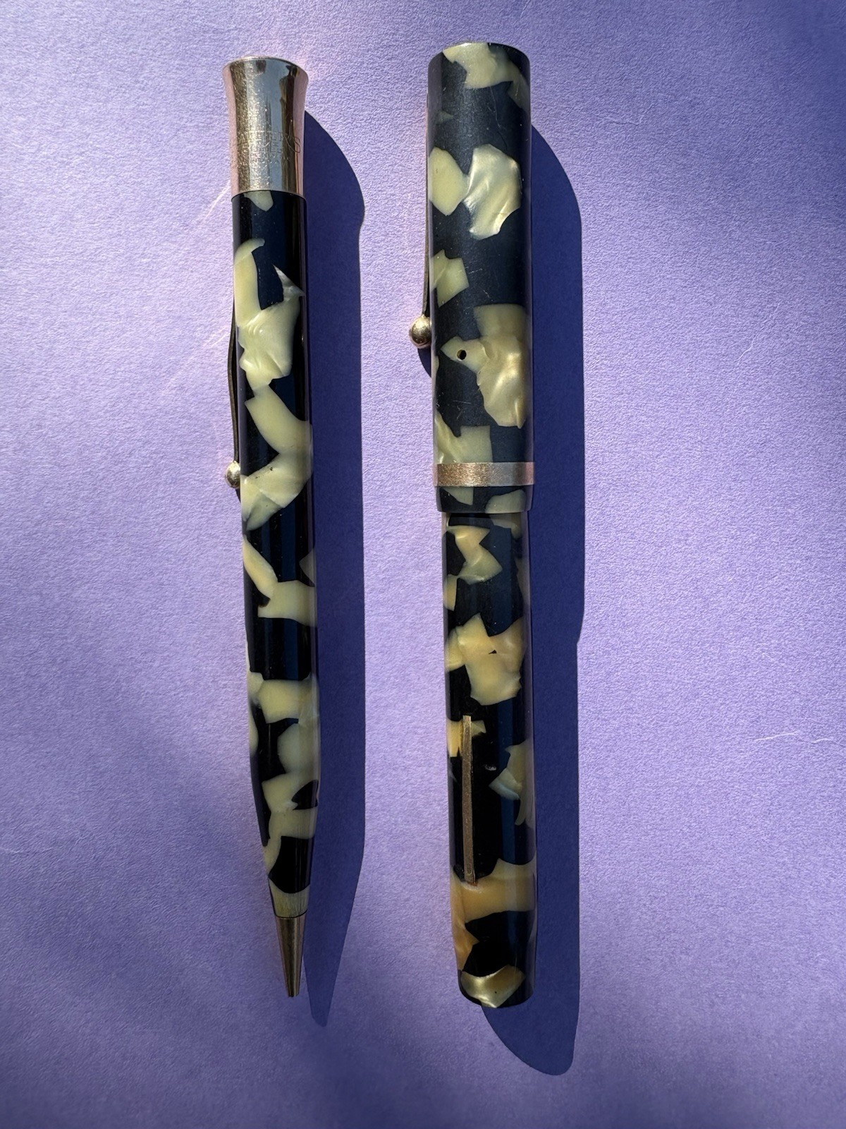 Vtg 1927 Sheaffer Lifetime Senior Flat Top Set Full Patent Black Pearl Serial