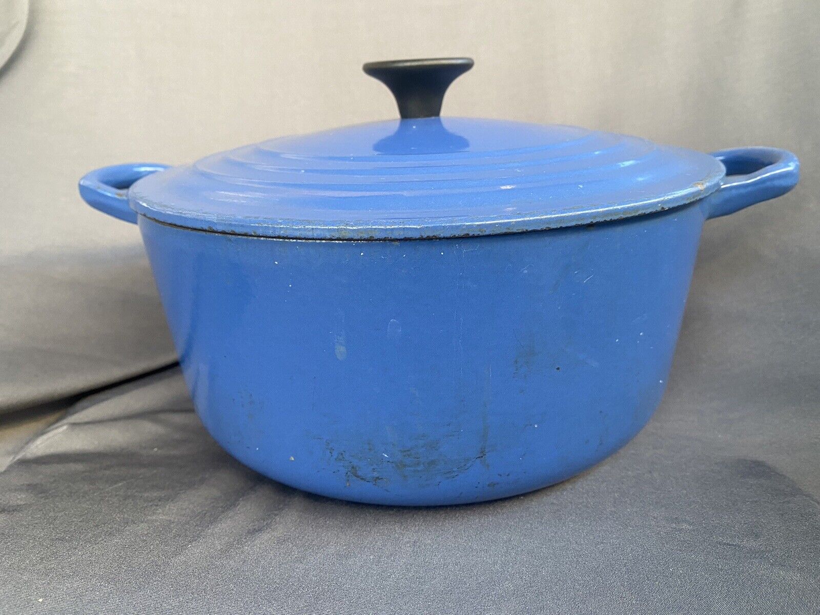 Vintage Le Creuset Blue Cast Iron Stock Pot w/ Lid #22 9’’ Wide By4’’tall