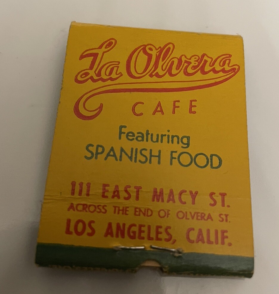 Vtg Matchbook 1940’s Full Unstruck La Olvera Cafe Los Angeles CA
