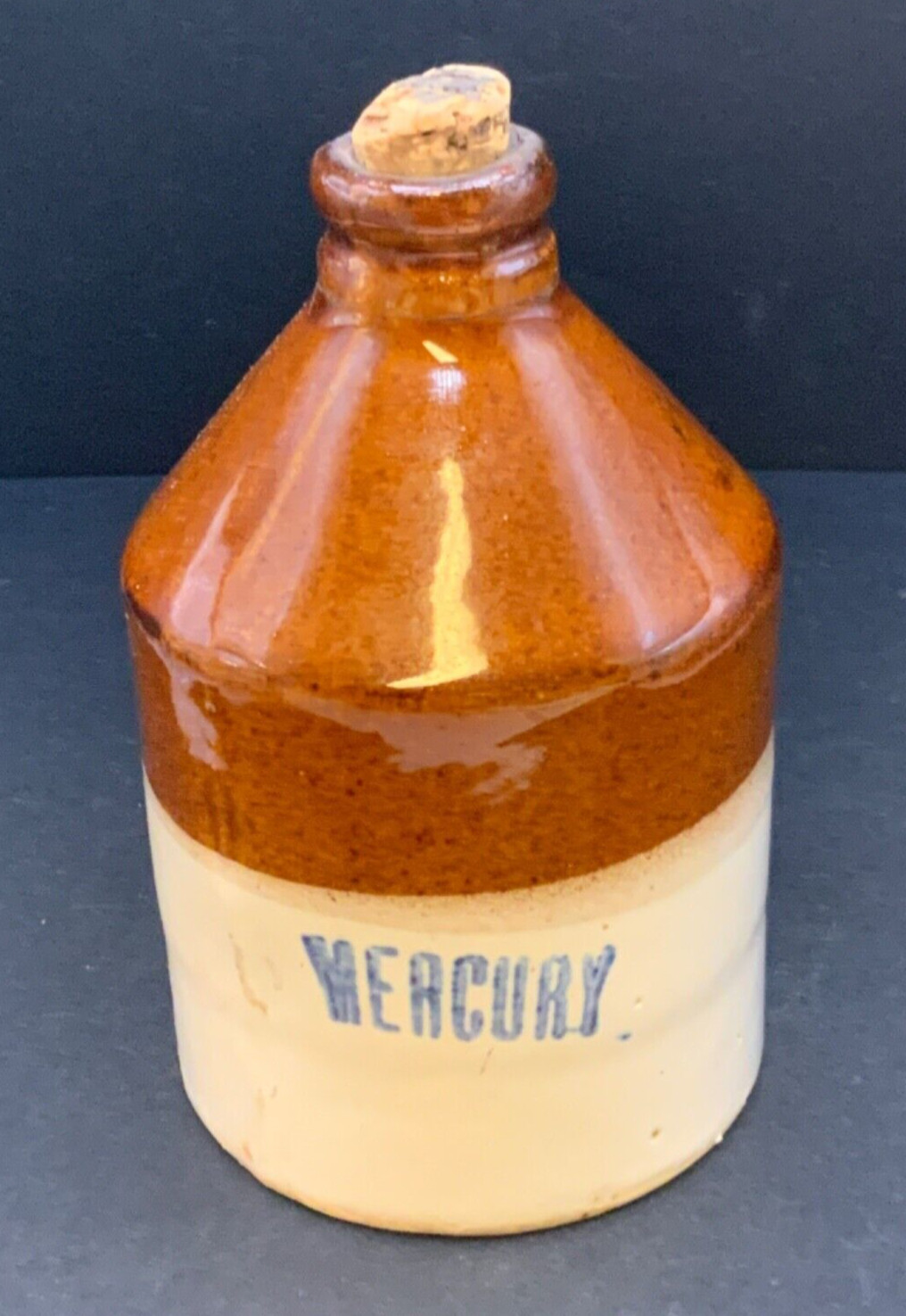 Vintage Mercury Stoneware Crock Jug With Cork 3 x 5”