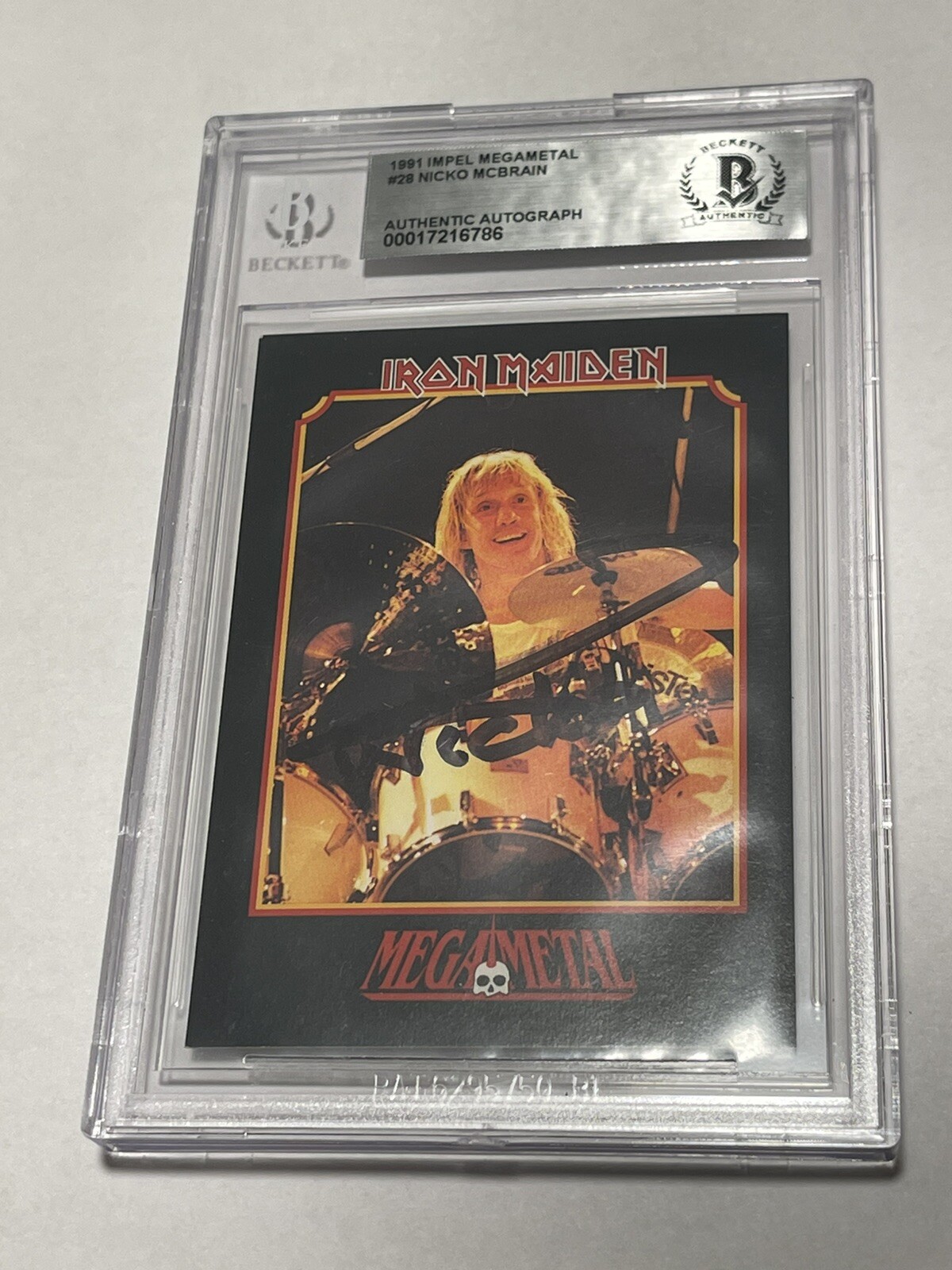 Nicko McBrain Signed Iron Maiden Impel MegaMetal Card IP Slabbed Beckett BAS b