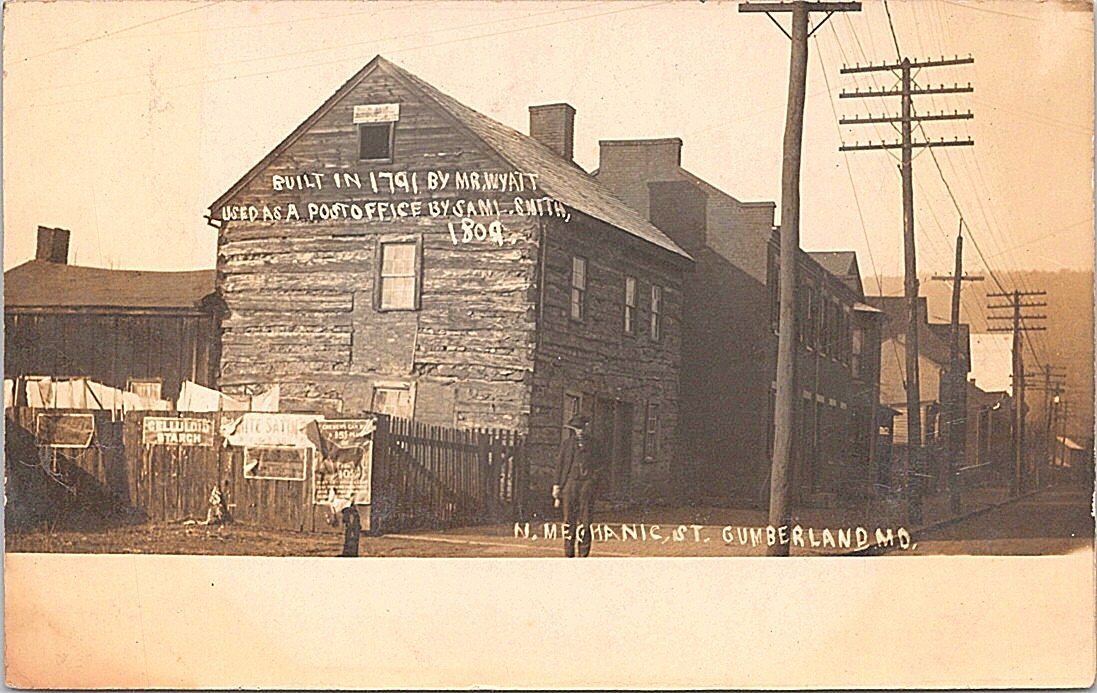 RPPC Cumberland MD Building from 1791 - Post Office early 1900s Street Scene