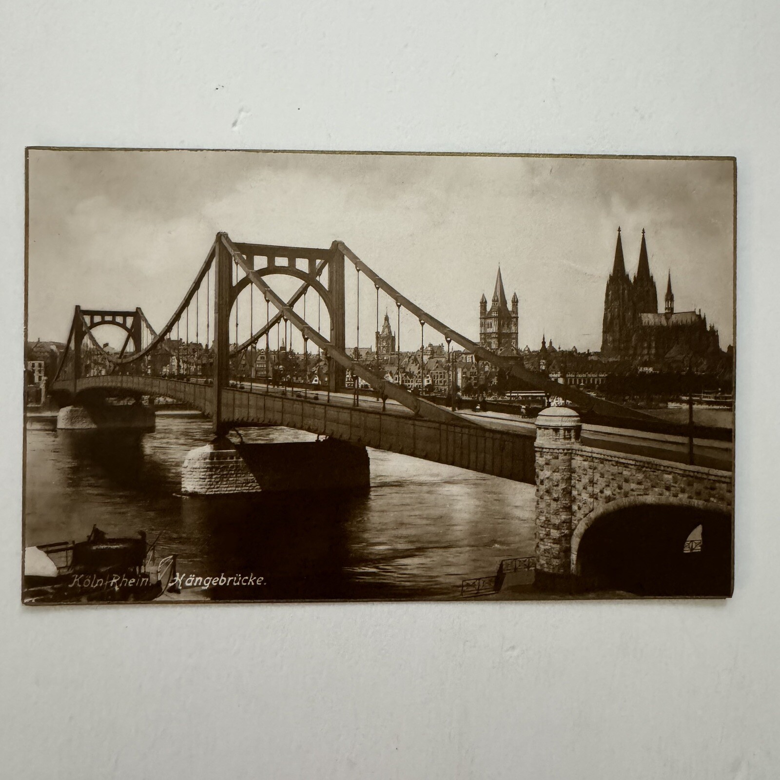 Koln Rhein Hangebrucke Bridge Berlin German Antique Postcard RPPC J. Wollstein