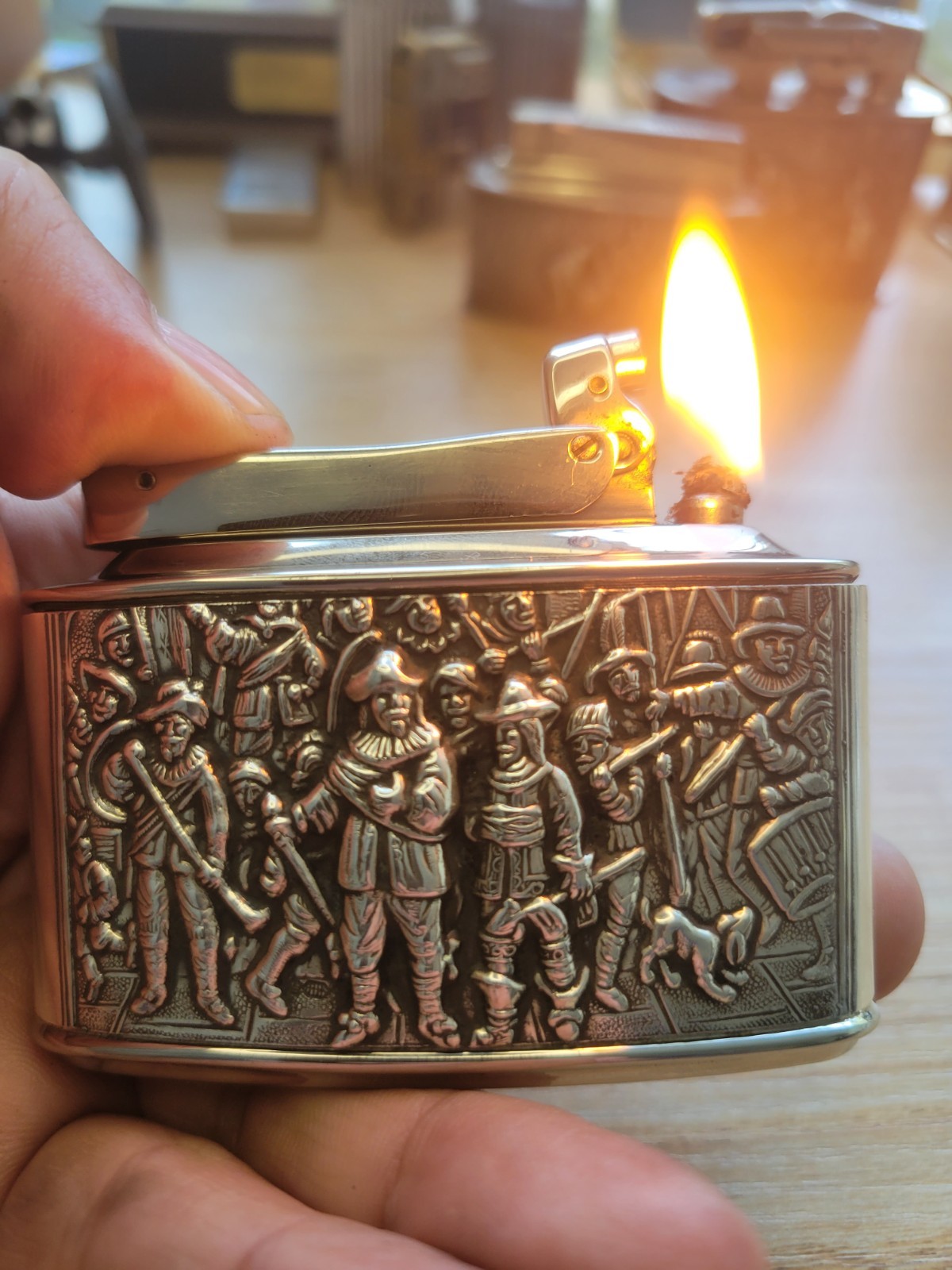 Vintage Myflam Diplomat 3D Embossed West Germany Table Lighter Detail Art Retro