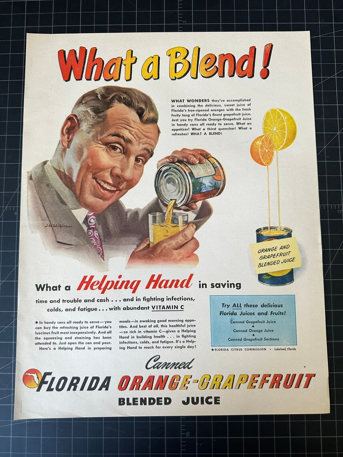 Vintage 1945 Florida Citrus Juice Print Ad