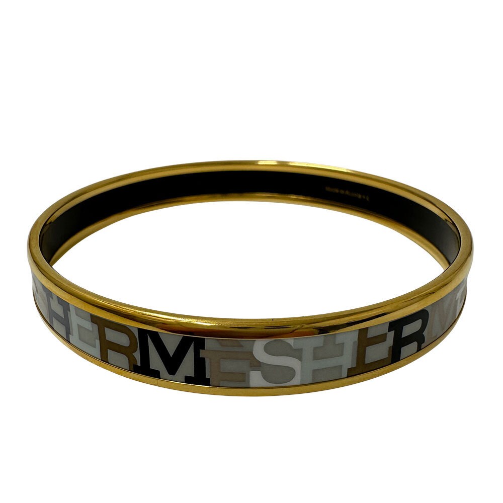 Hermes Bangle Carr H Enamel PM Women\'s Brand GP Gold Black Stylish Elegant Simpl