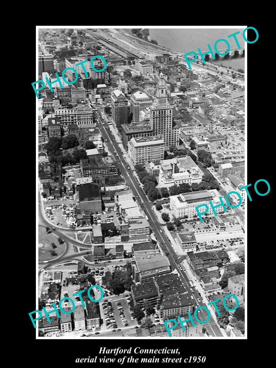 OLD LARGE HISTORIC PHOTO OF HARTFORD CONNECTICUT AERIAL VIEW OF THE CITY c1950
