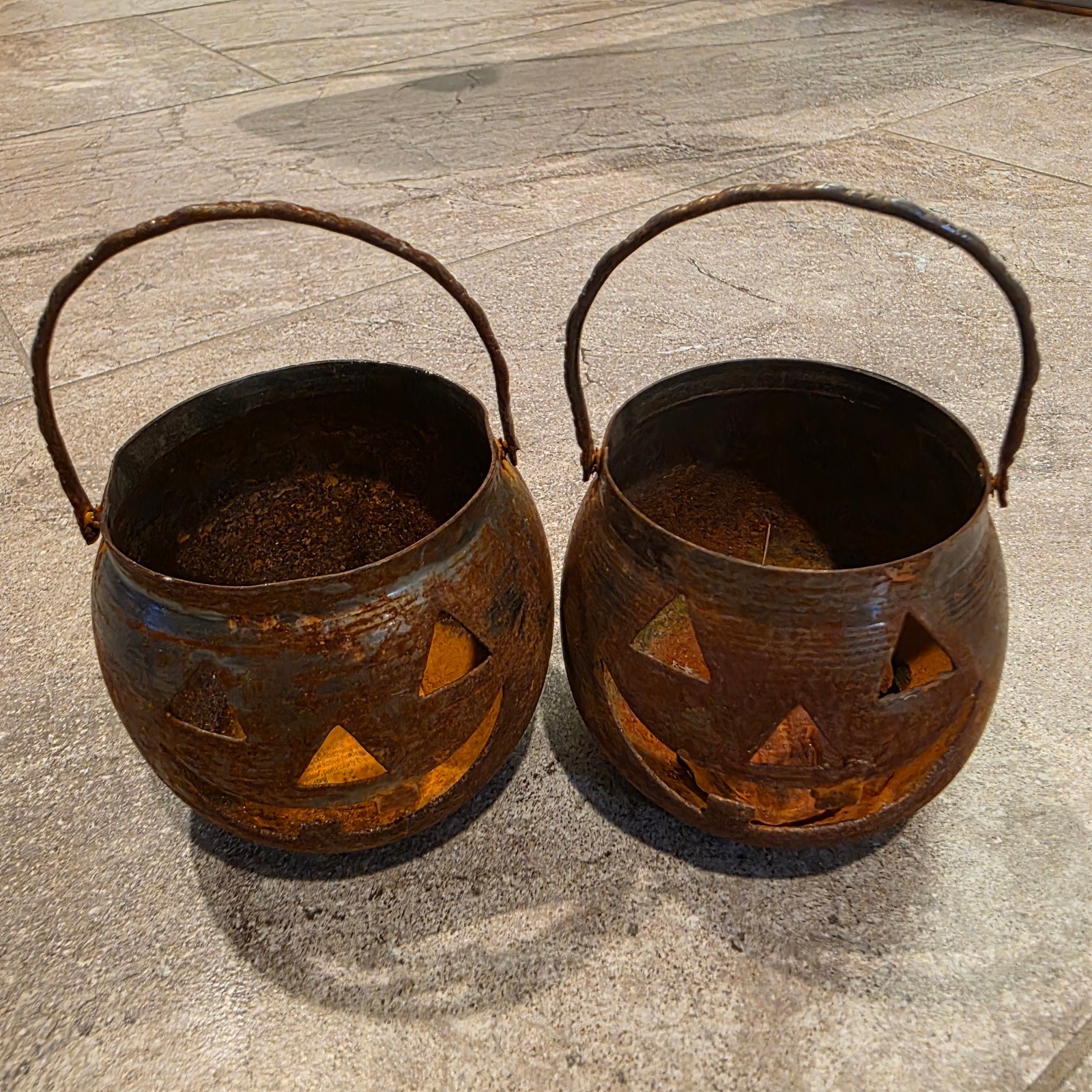 vtg HOSLEY USA HALLOWEEN JACK O LANTERN PUMPKIN CANDLE HOLDER LOT OF 2 vtg HOSLEY USA HALLOWEEN JACK O LANTERN PUMPKIN CANDLE HOLDER LOT OF 2
