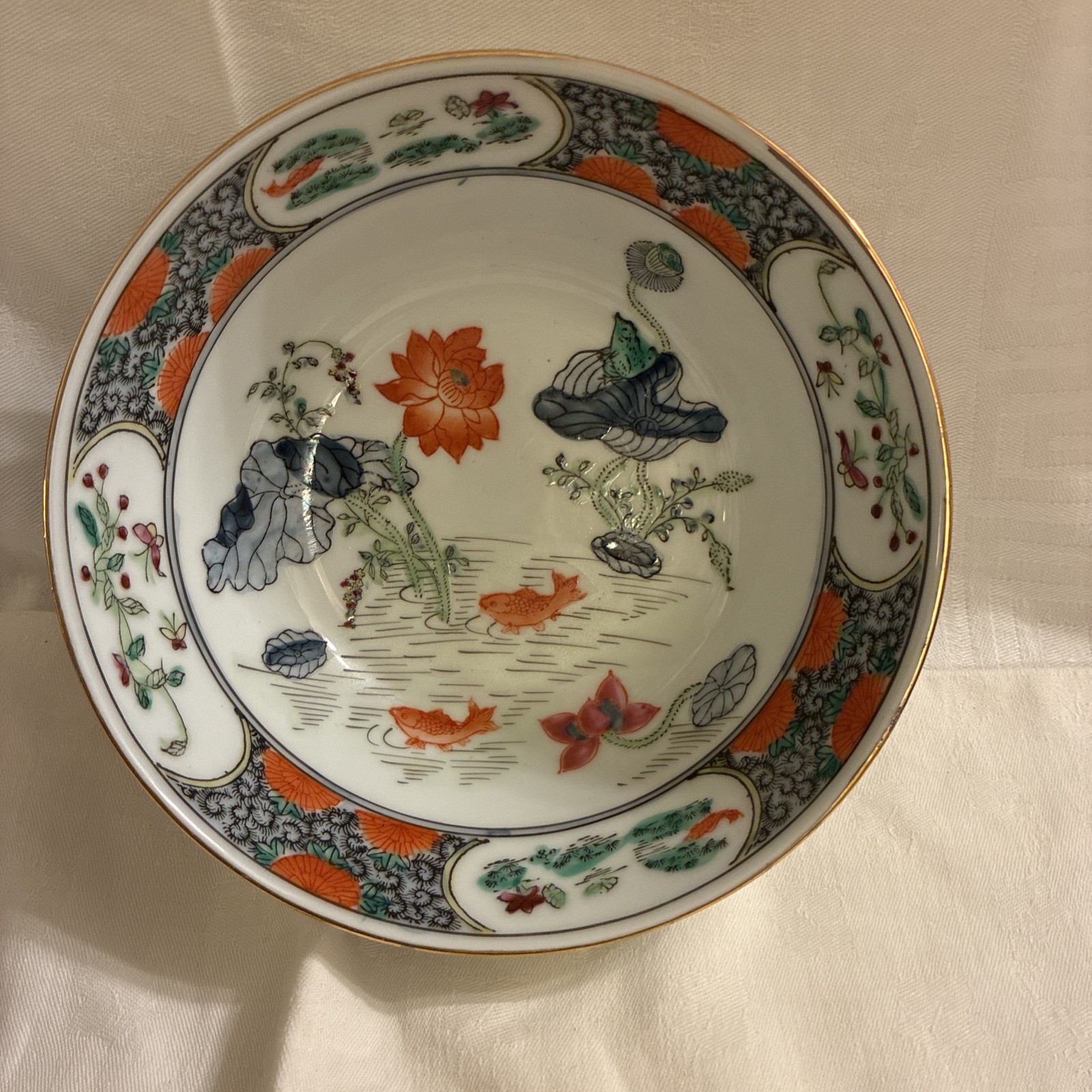 Vintage Chinoiserie Japanese TFF Porcelain Bowl 6\ Vintage Chinoiserie Japanese TFF Porcelain Bowl 6\