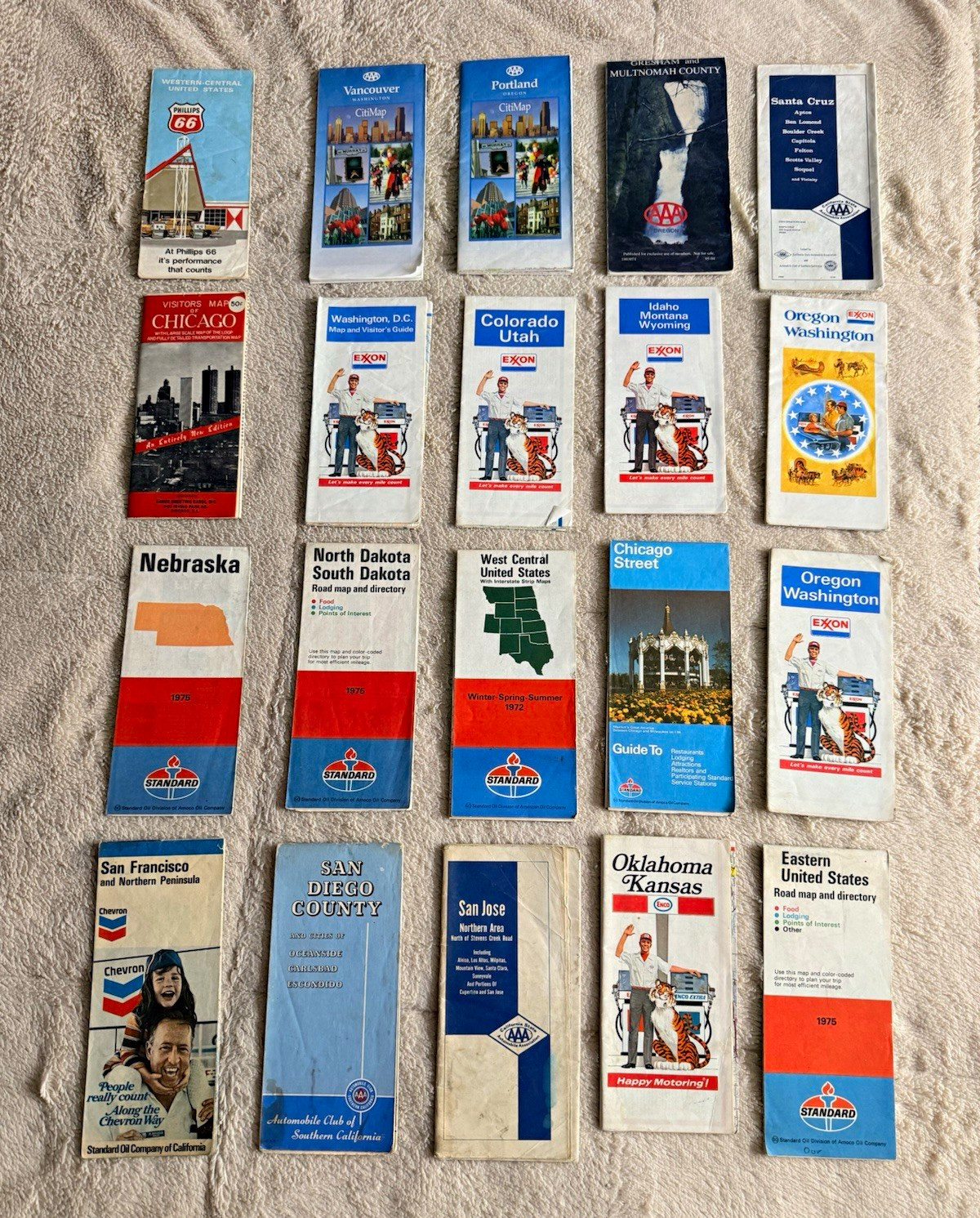 Vintage U.S. Road Map Lot 1972-1976: Exxon Standard AAA Chevron Travel