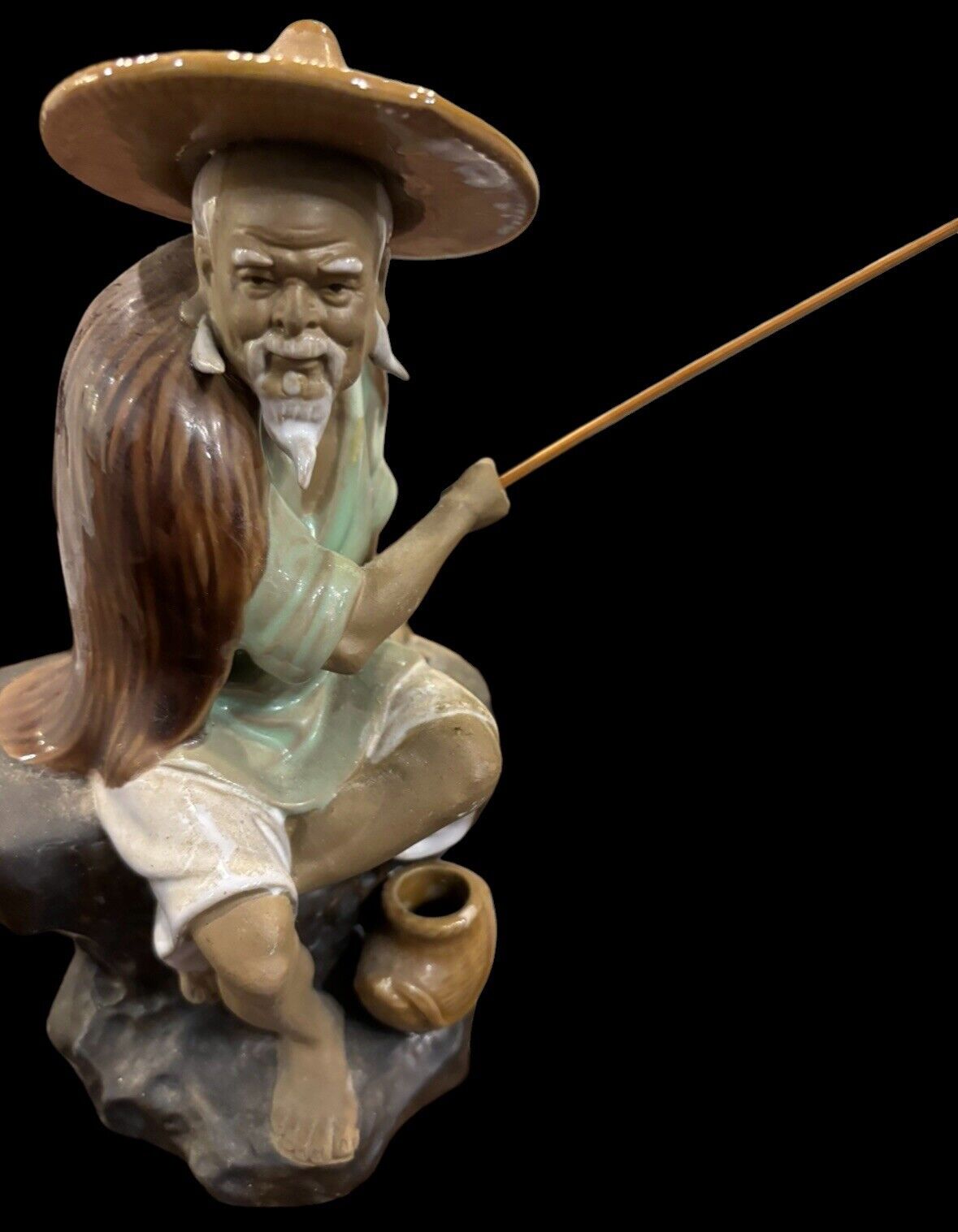 Vintage Chinese Mudman Figure Statue Fisherman