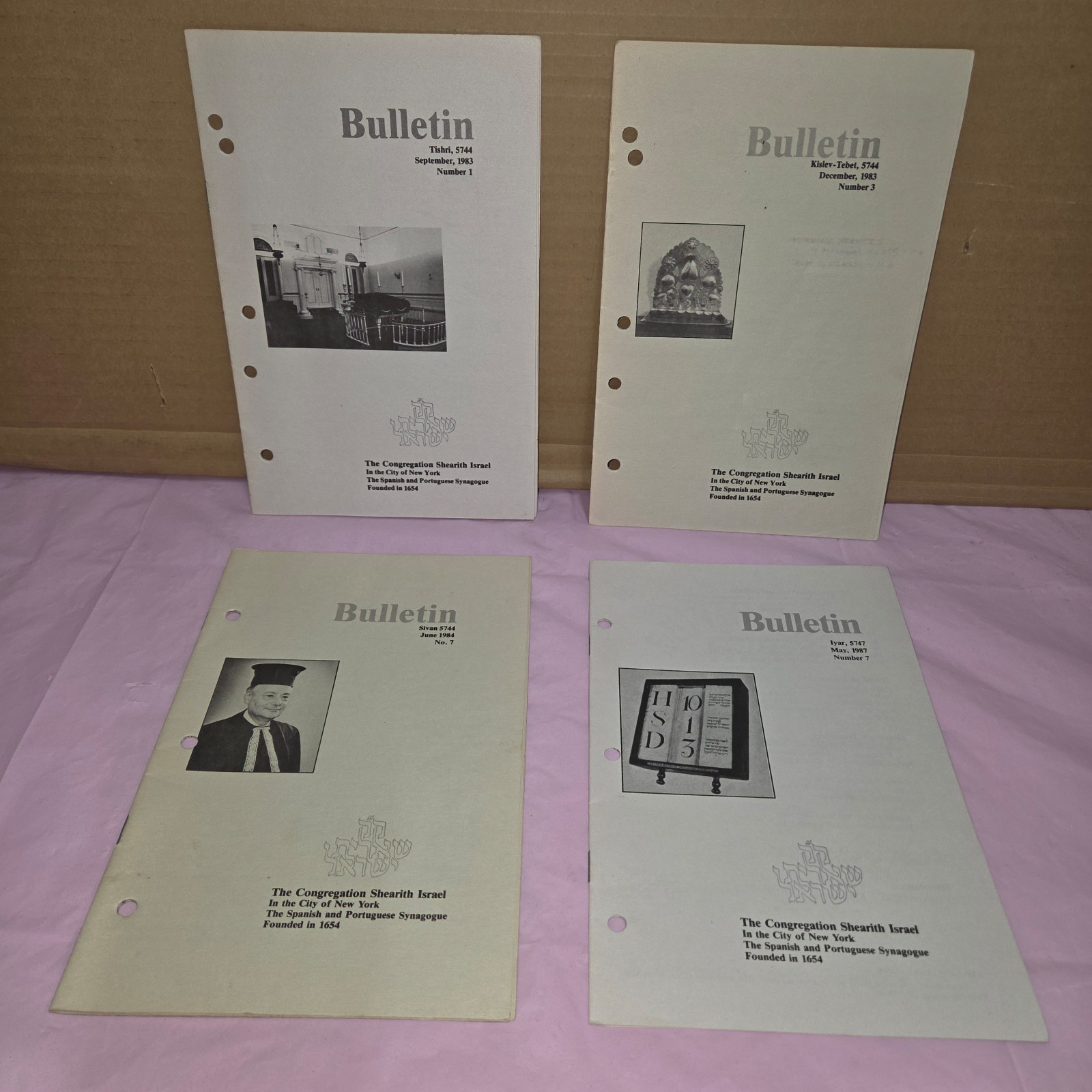 Lot of 4 Vintage 1983-1987 Shearith Israel NYC Synagogue Bulletins Judaica