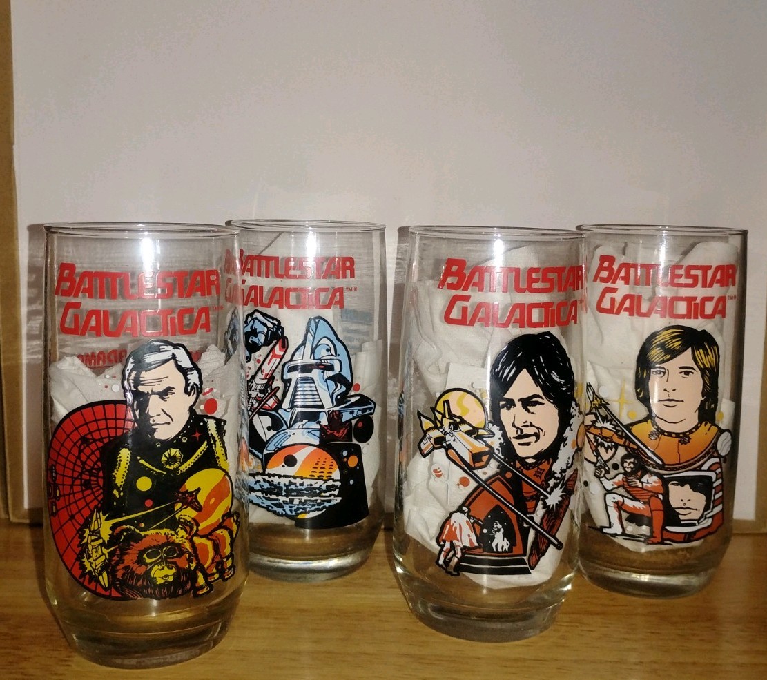 Vintage 1978 Battlestar Galactica Collector Glasses Set of 4 - Universal Studios