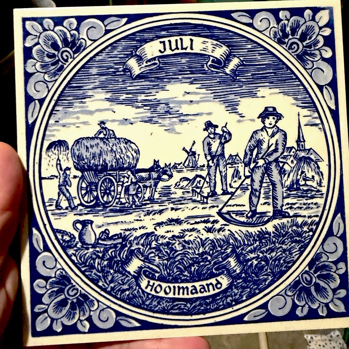 Vintage Delft Blauw Juli July Hooimaand Tile Hand-painted Made in Holland 
