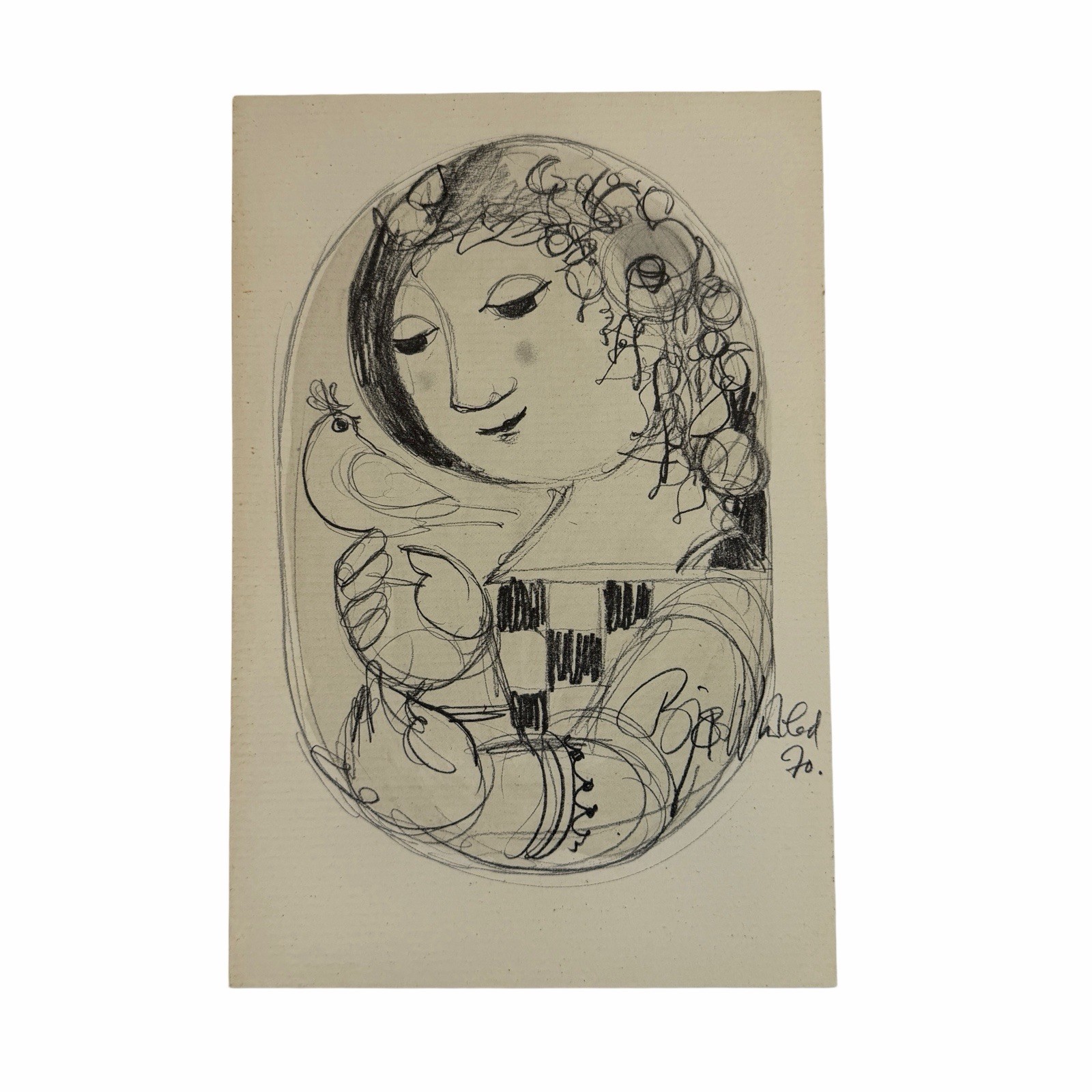 Vintage Bjorn Wiinblad Mid Century Modern Danish Art Note Card - Ballet Costume
