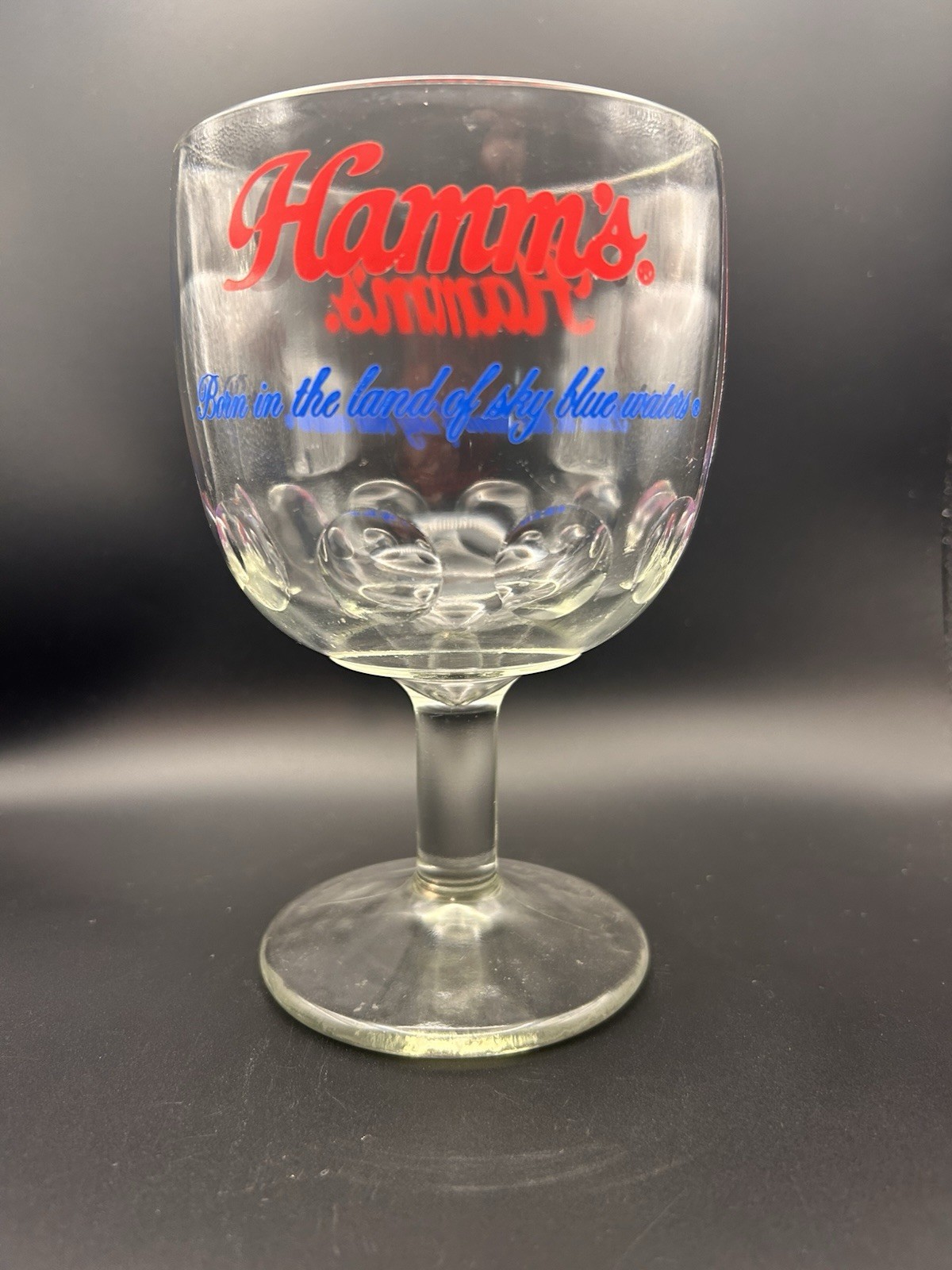 Vintage Hamm\'s Beer Stemmed Goblet Glass Land of Sky Blue Waters Chalice