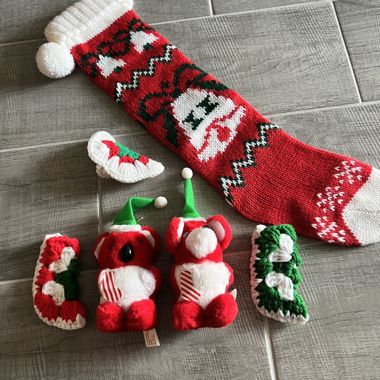 Vintage 70’s 80’s Christmas Lot Stockings Plush Minis Handmade Crochet Holiday