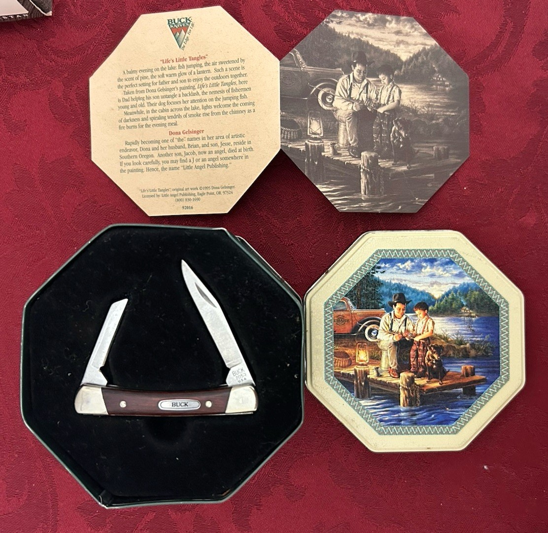 Vtg Buck 705 Pocket Knife & Limited Edition Tin “Life’s Little Tangles NIB