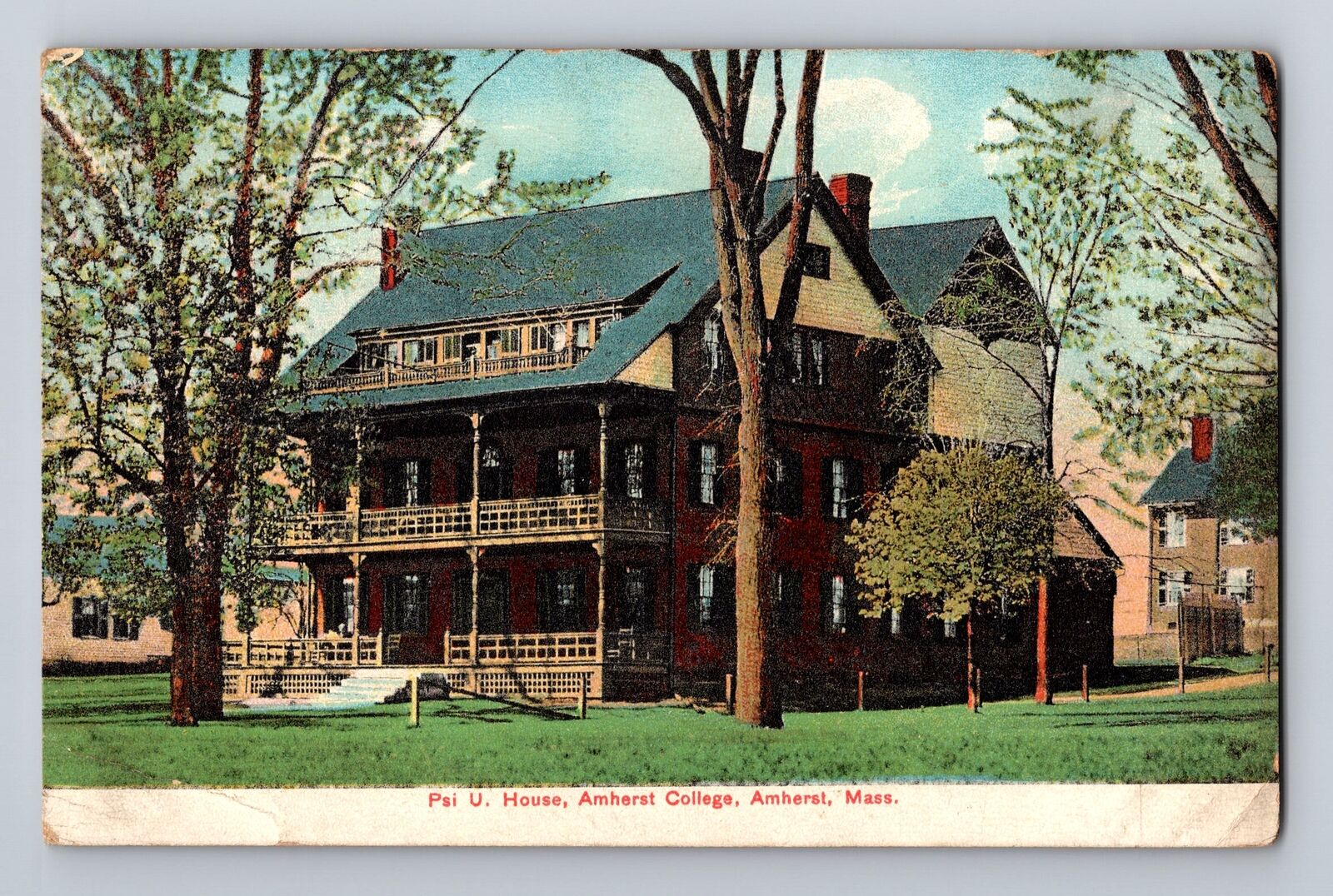 Amherst MA-Massachusetts, Psi Upsilon House, Antique Vintage c 1907 Postcard