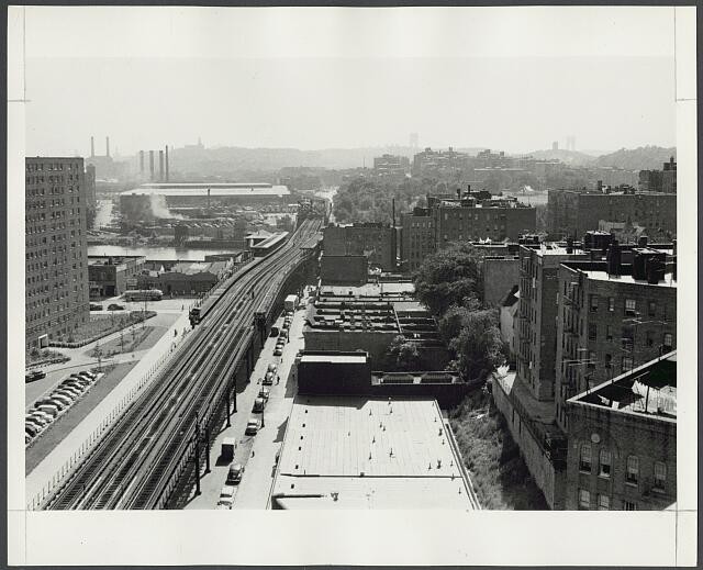 Broadway 228th St New York NY 1952 Aerial View Elevated Subway Tracks Cars