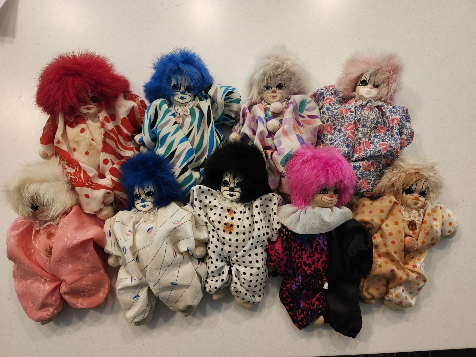 Hand Made Face Painted 1987 Vintage Q-Tee Clown Dolls (Sold Separately) /GC