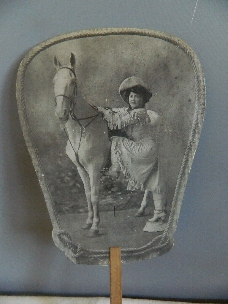 Antique 1930's Large Annie Oakley & Horse Target Hand Fan Real Photo Exc Cond.