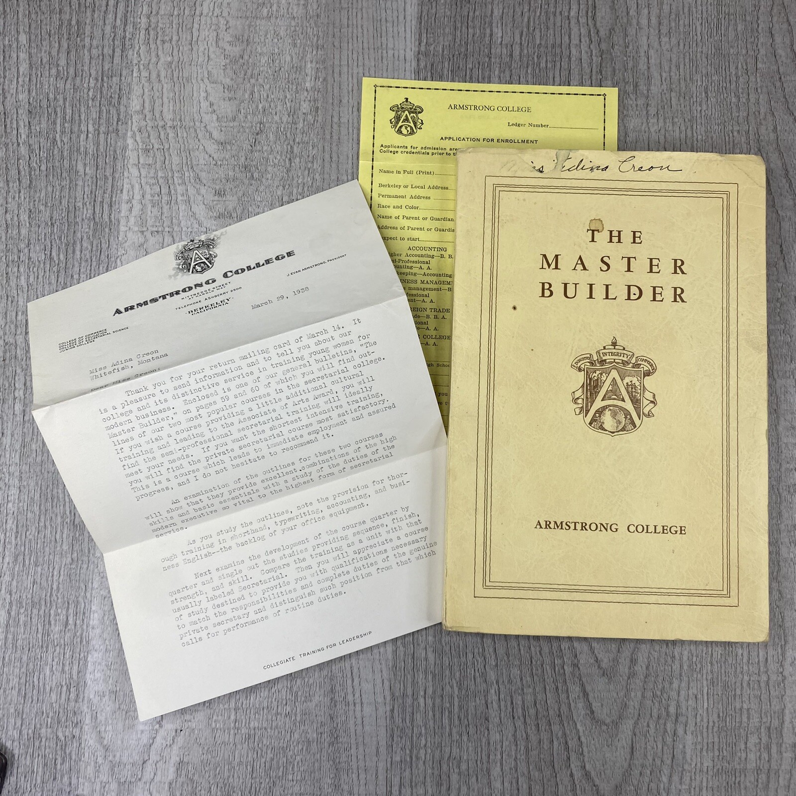 1938 ARMSTRONG BUSINESS COLLEGE Berkeley California Master Builder Information