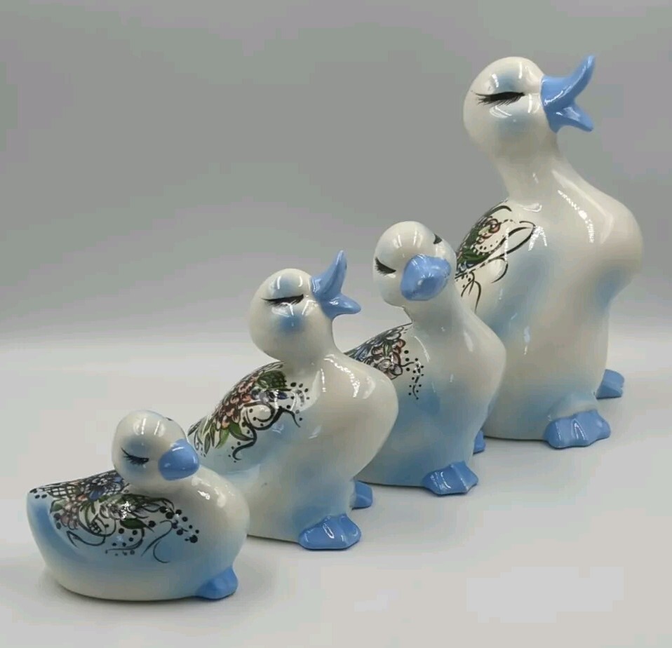 Vintage Hand Painted Ceramic Art Pottery Duck Figurines Set Of 4 Vintage Hand Painted Ceramic Art Pottery Duck Figurines Set Of 4