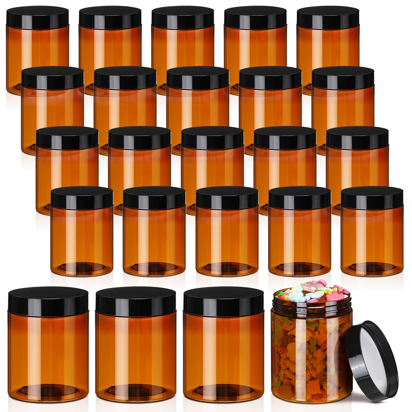 24 Pcs 16 oz Amber Plastic Jars with Lids Round Cosmetic Containers Leak Proof..
