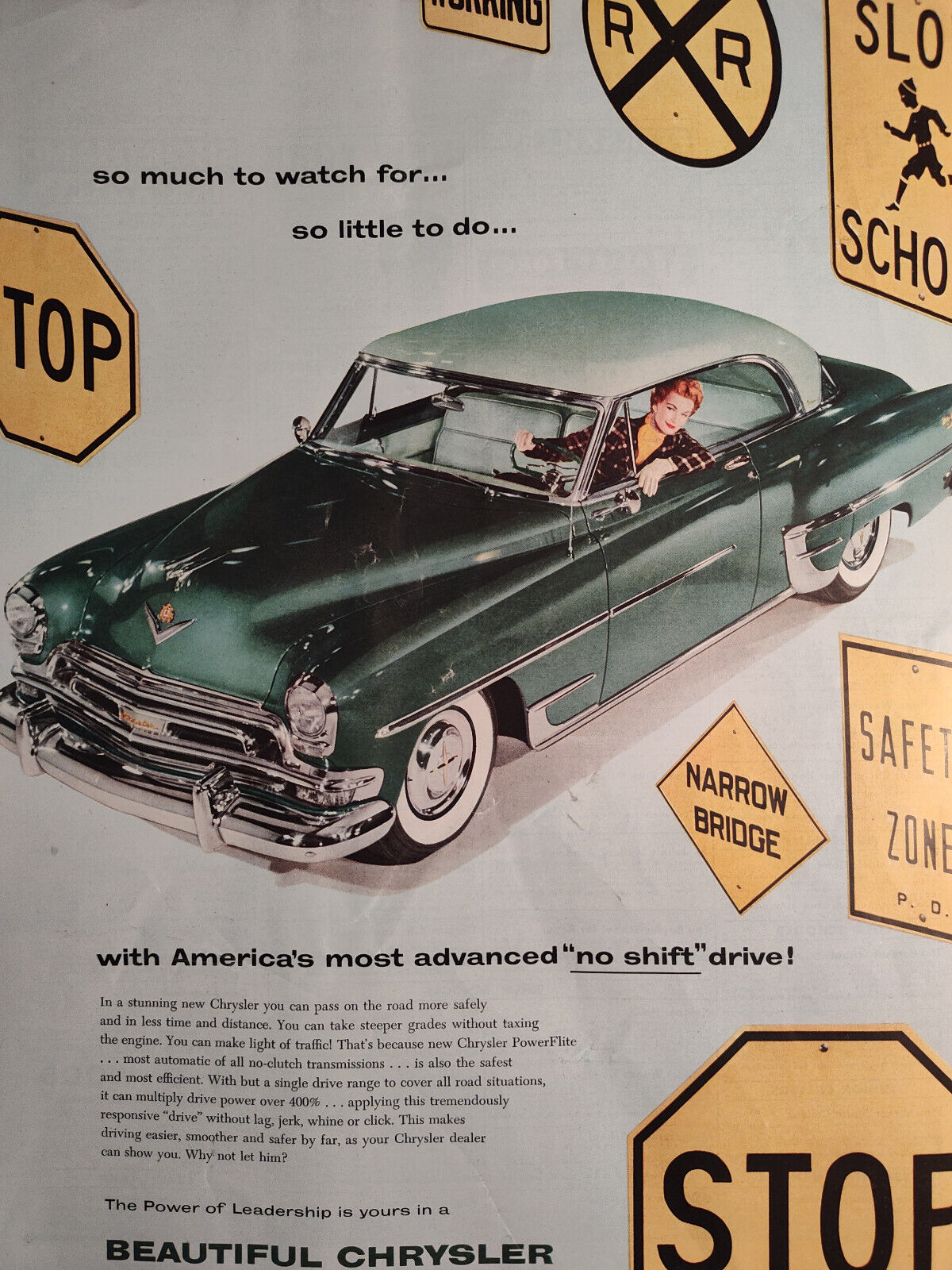 1954 Holiday Original Art Ad Advertisement Beautiful CHRYSLER No Shift Drive