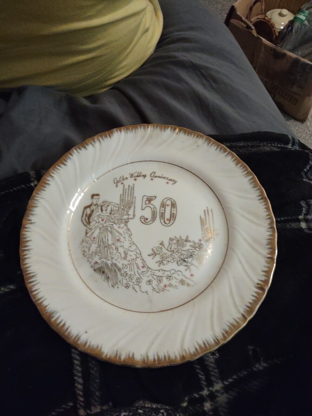 50th Gold Wedding Anniversary Decorative Plate with Bride and Groom