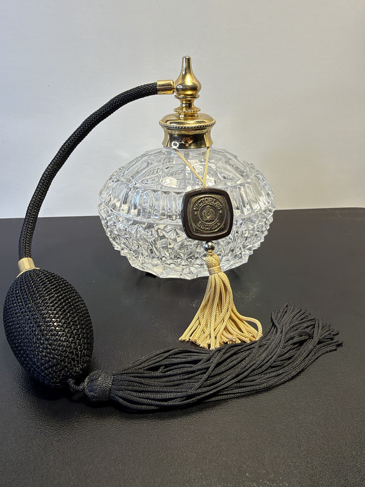 VTG Victoria\'s Secret Perfume Atomizer Glass Vanity Bottle Tassel Gold Sticker