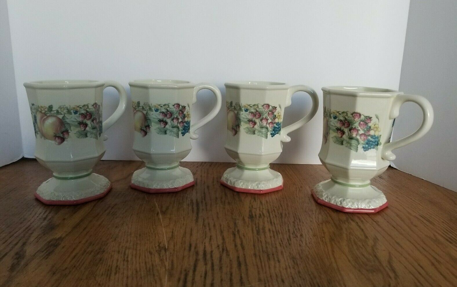 Avon Sweet Country Harvest Footed Pedestal Coffee Cups Mugs Lot of 4