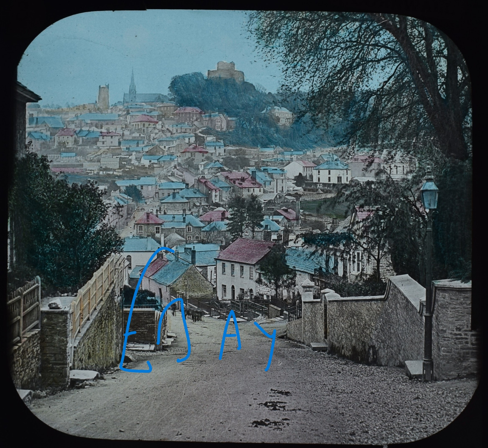 A VIEW ACROSS LAUNCESTON CORNWALL C1887 Magic Lantern Slide ANTIQUE PHOTOGRAPH
