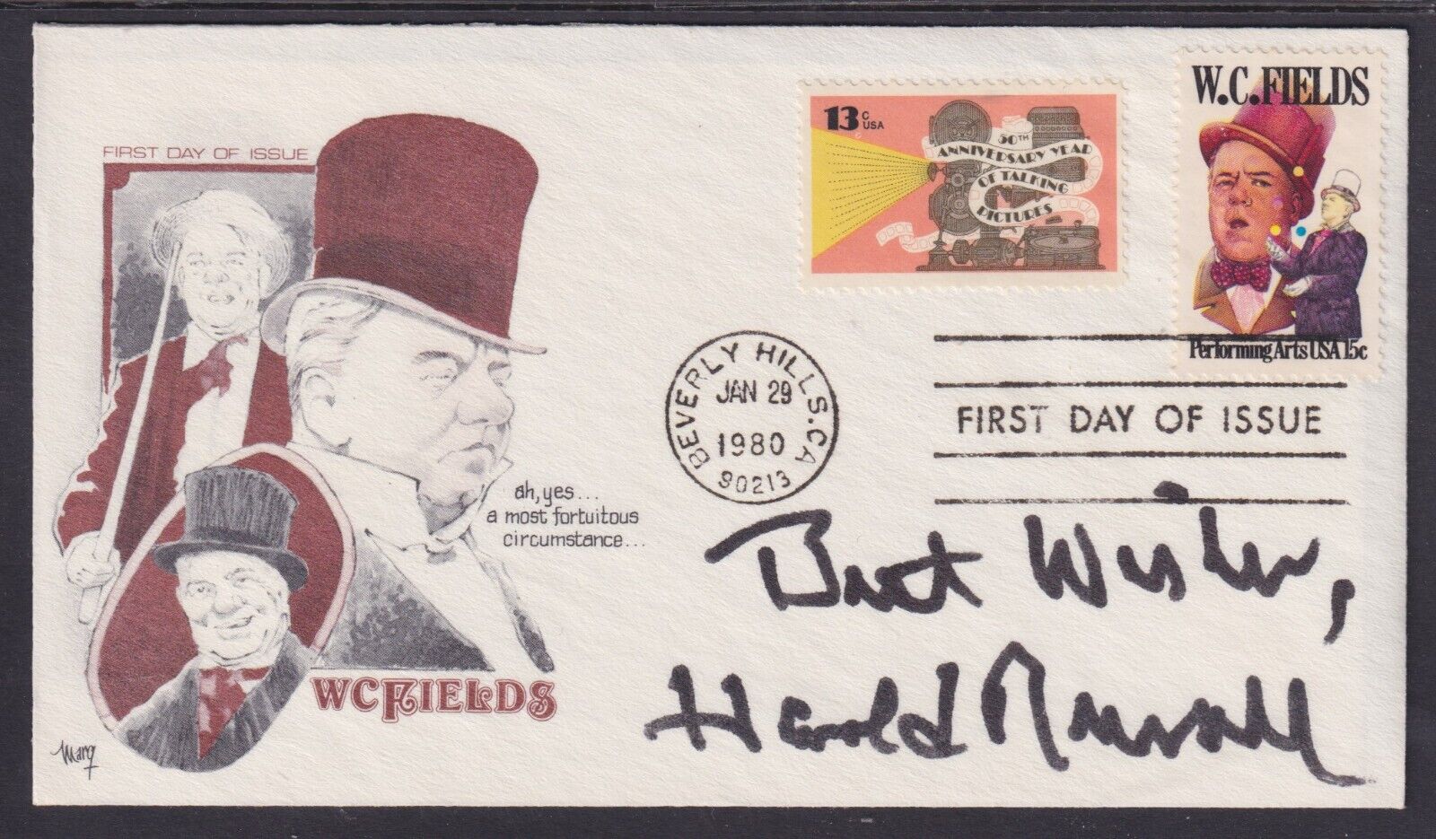 Harold Russell, American Actor & WWII Veteran, won 2 Academy Awards, signed FDC