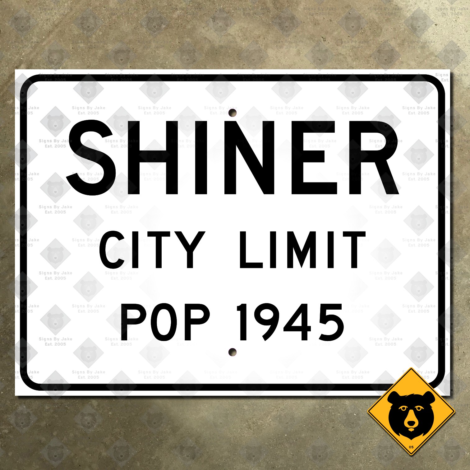 Shiner Texas city limit street highway road sign 1956 white black 12x9