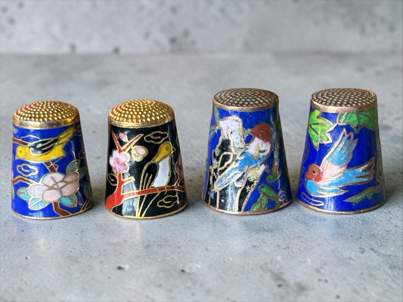 Vintage Chinese cloisonné enamel sewing thimbles