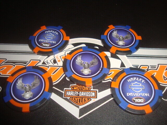 #5 Harley Davidson Motorcycles Poker Chips, Golf Ball Marker $100 EAGLE HD Logo 