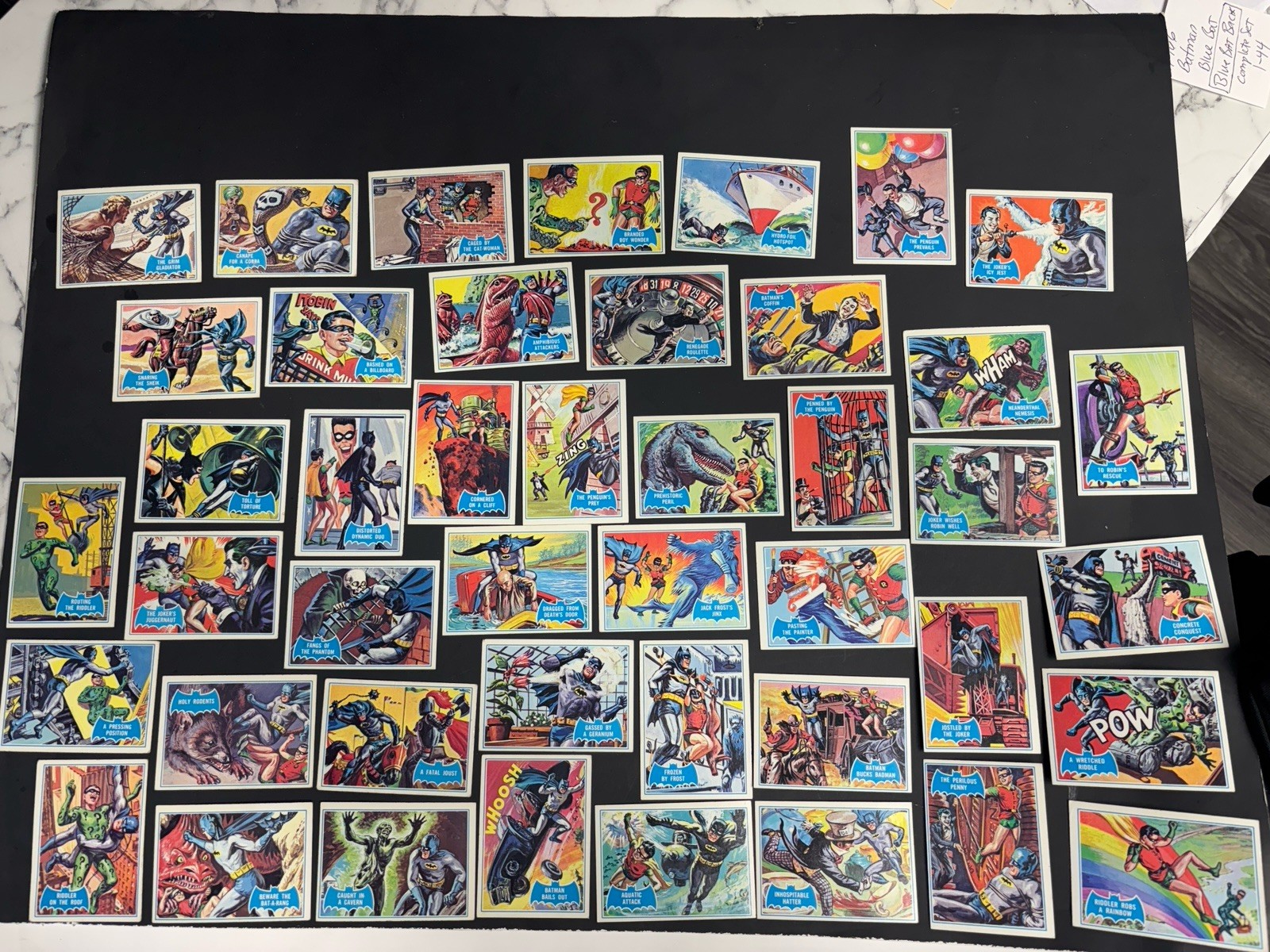 BATMAN: 1966 TOPPS (USA) BLUE BAT / COWL BACK CARDS = COMPLETE SET OF 44 CARDS
