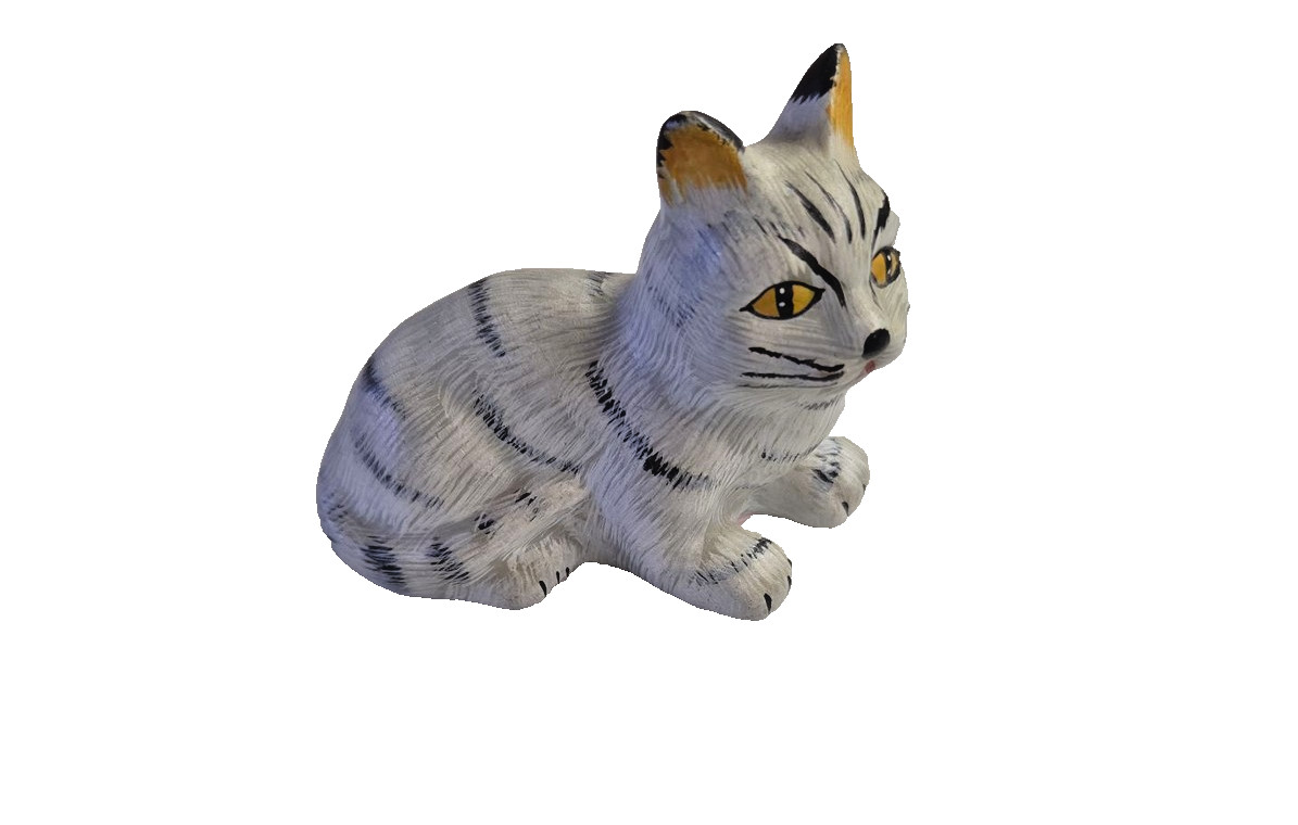 Vintage Hand-Painted Grey Tabby Cat Ceramic Figurine