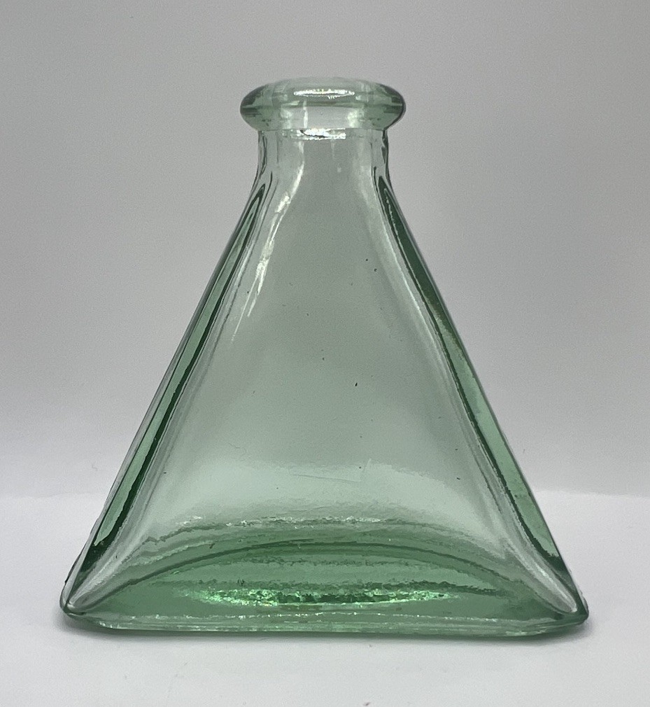 Hand Blown Triangle Shape Bottle Aqua Green Glass Vintage - 3.75”