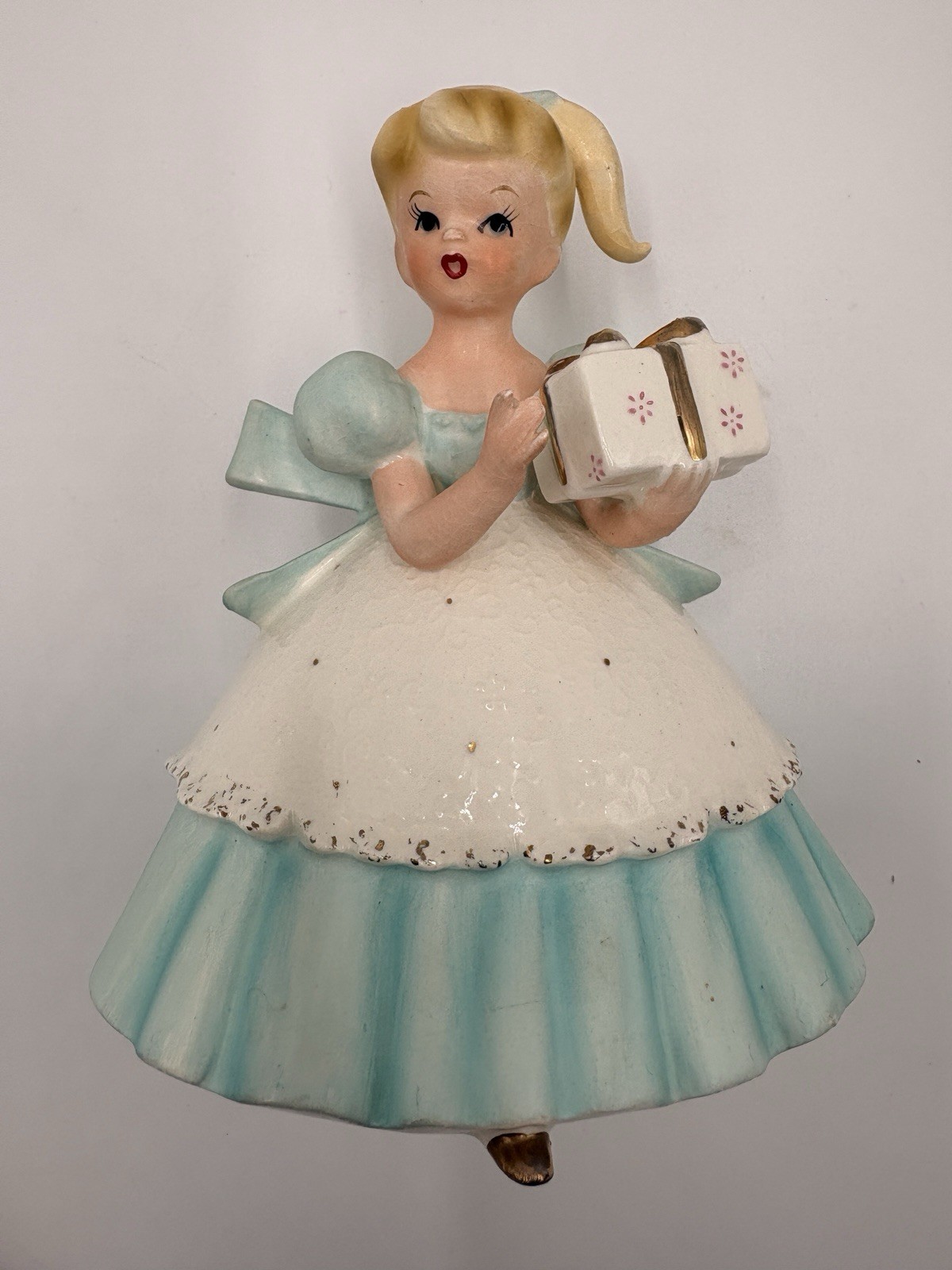 Vintage 1950s NAPCO Napcoware C6434 Girl Gift Planter Japan MCM Aqua Blue