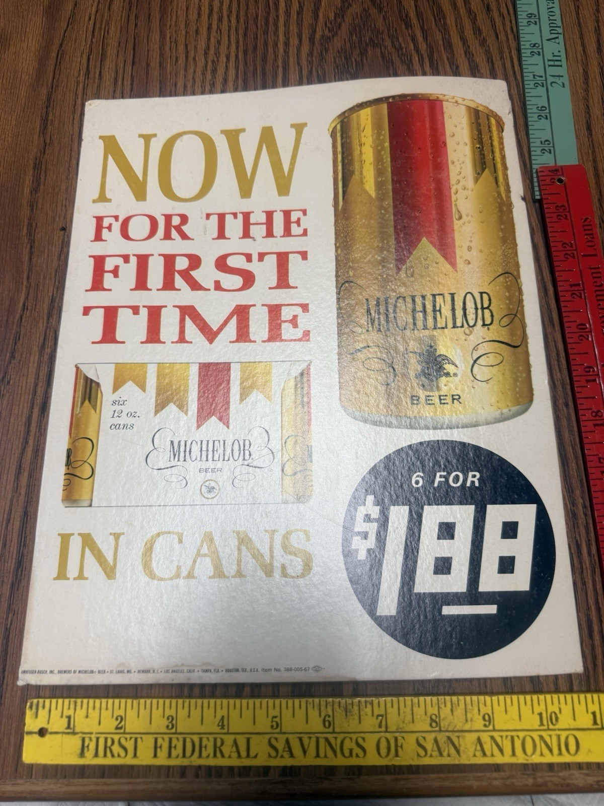 Michelob Beer 1966 Old Vintage Easel Back Cardboard Pricer Sign 1st Time In Cans