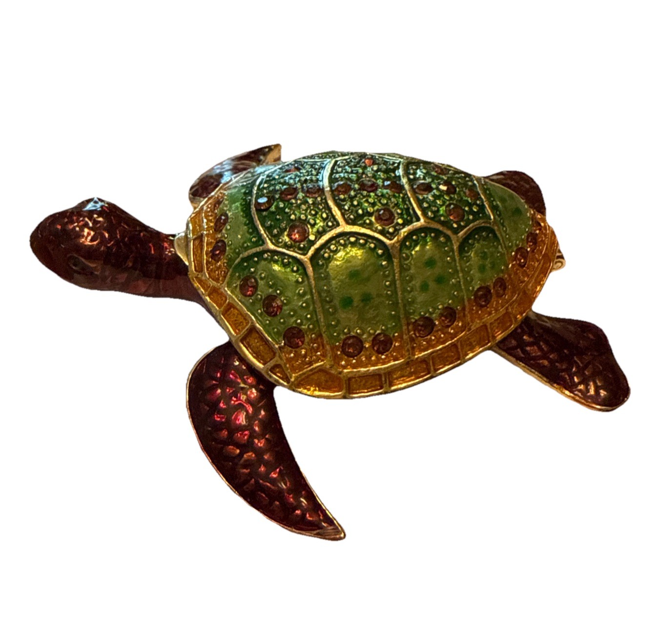 Green Turtle Jewelry Trinket Box Hinged,Crystal Bejeweled New Open Box
