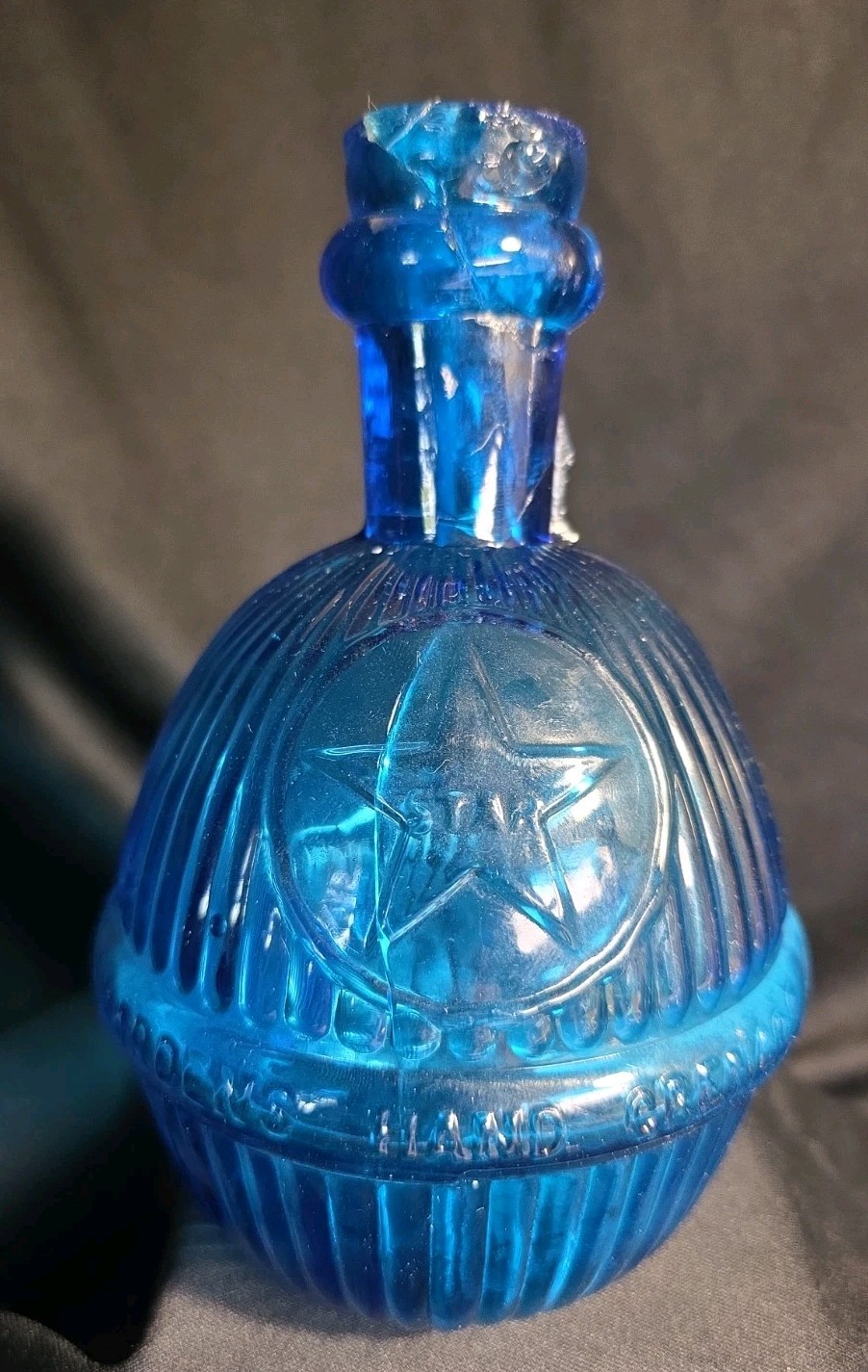 Antique Harden Star Cobalt Blue Glass Grenade Extinguisher, Crack See Pictures