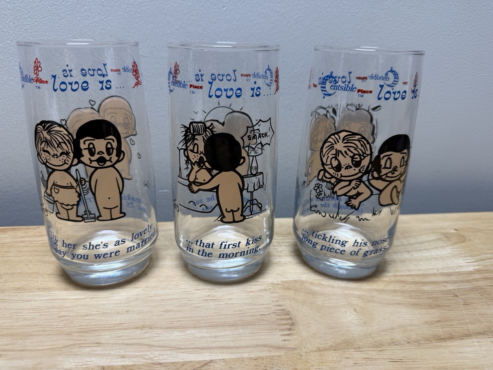 Vintage 1976 LOVE IS Drinking Glasses Collectible.  5” tall set of 3
